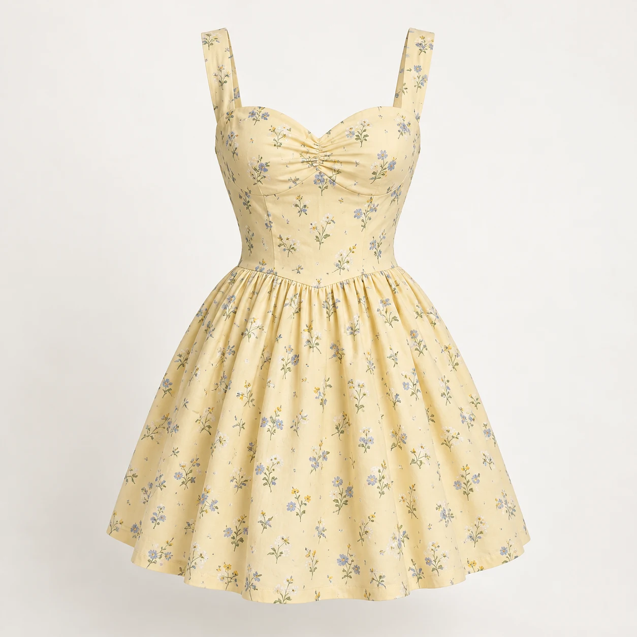 Lucie Meadow Mini Dress, yellow floral print, front view