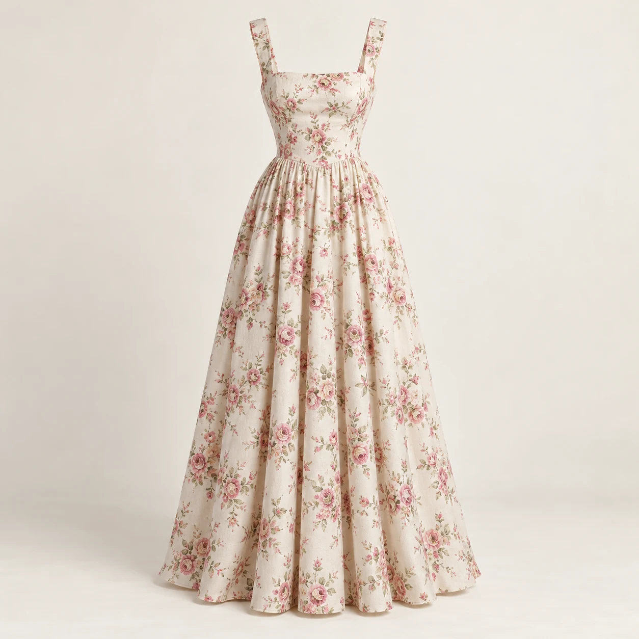 Juliette Garden Maxi Dress, cream floral print, front view