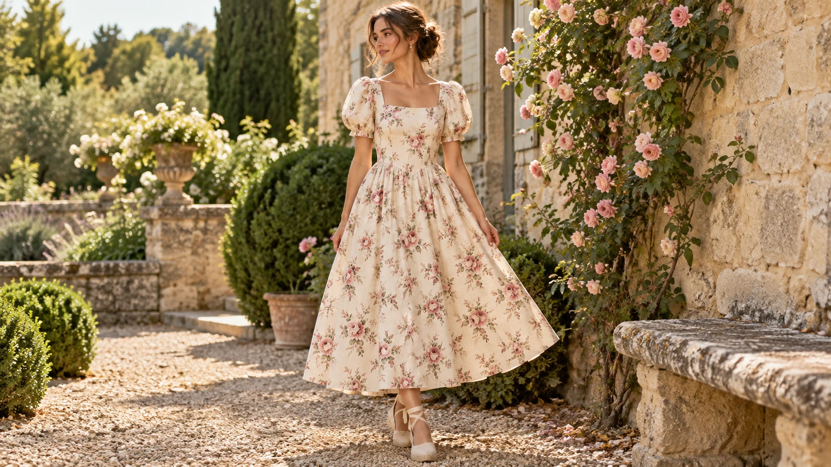 Camille Rose dress in a stone garden